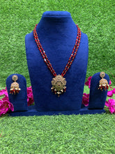 TWO STANDS RED BEADS LONG HARAM NECKLACE SET