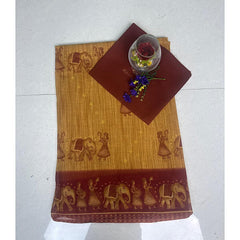 FolkTeals Maroon Border Saree