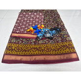 Golden vine Maroon Cotton Saree