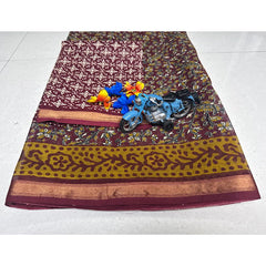 Golden vine Maroon Cotton Saree