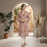 Rosé Bloom Printed Embellished Neck Top