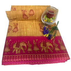 Gulabi Gaja Border Cotton saree.