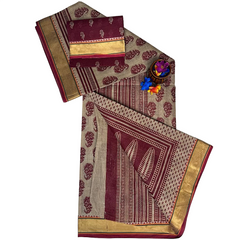 Maroon Paisley Mango-shaped Motifs Cotton Saree