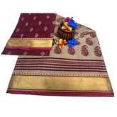 Maroon Paisley Mango-shaped Motifs Cotton Saree