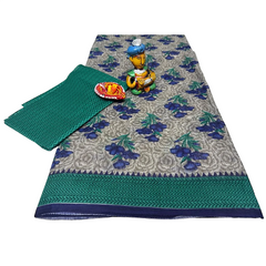 A Grayish - Begie Base Digitally Printed Floral Pattern Cotton Saree.