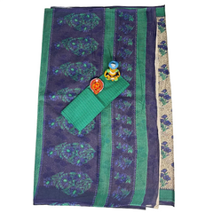 A Grayish - Begie Base Digitally Printed Floral Pattern Cotton Saree.