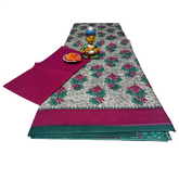 Teal Rose Garden Cotton Saree