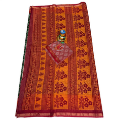 Green Bloossom Heritage Cotton Saree.