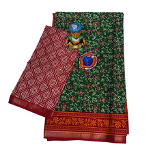 Green Bloossom Heritage Cotton Saree.
