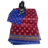 Maroon Bandhej Blue Pallu Cotton Saree