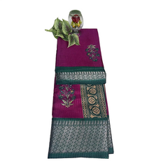 Megentha Pink Teal Vriksha Weave With Temple Zari Border Sraee