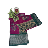 Megentha Pink Teal Vriksha Weave With Temple Zari Border Sraee