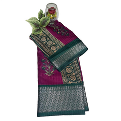 Megentha Pink Teal Vriksha Weave With Temple Zari Border Sraee