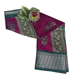 Megentha Pink Teal Vriksha Weave With Temple Zari Border Sraee