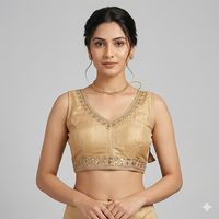 Silk Silver V Neck Padded Blouse