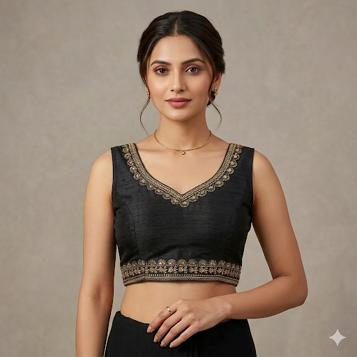 Silk Silver V Neck Padded Blouse