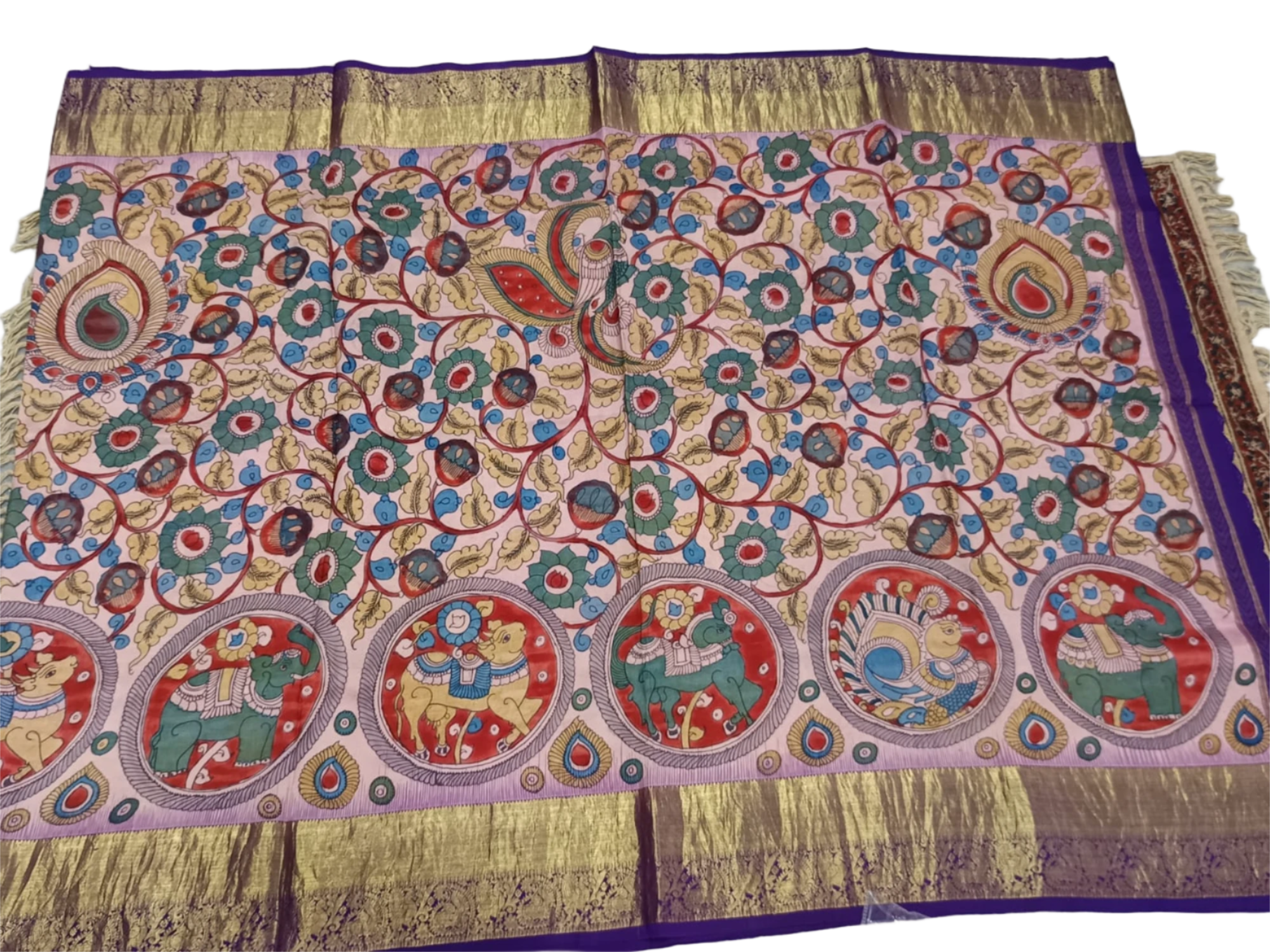 KANCHI PATTU PEN KALAMKARI SAREE WITH KANCHI BORDER