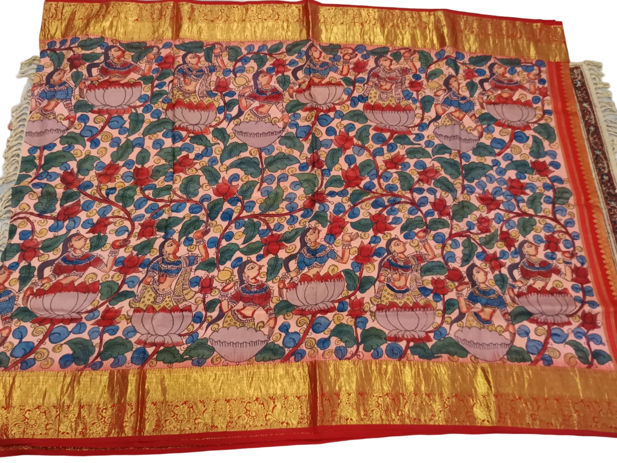 KANCHI PATTU PEN KALAMKARI SAREE WITH KANCHI BORDER