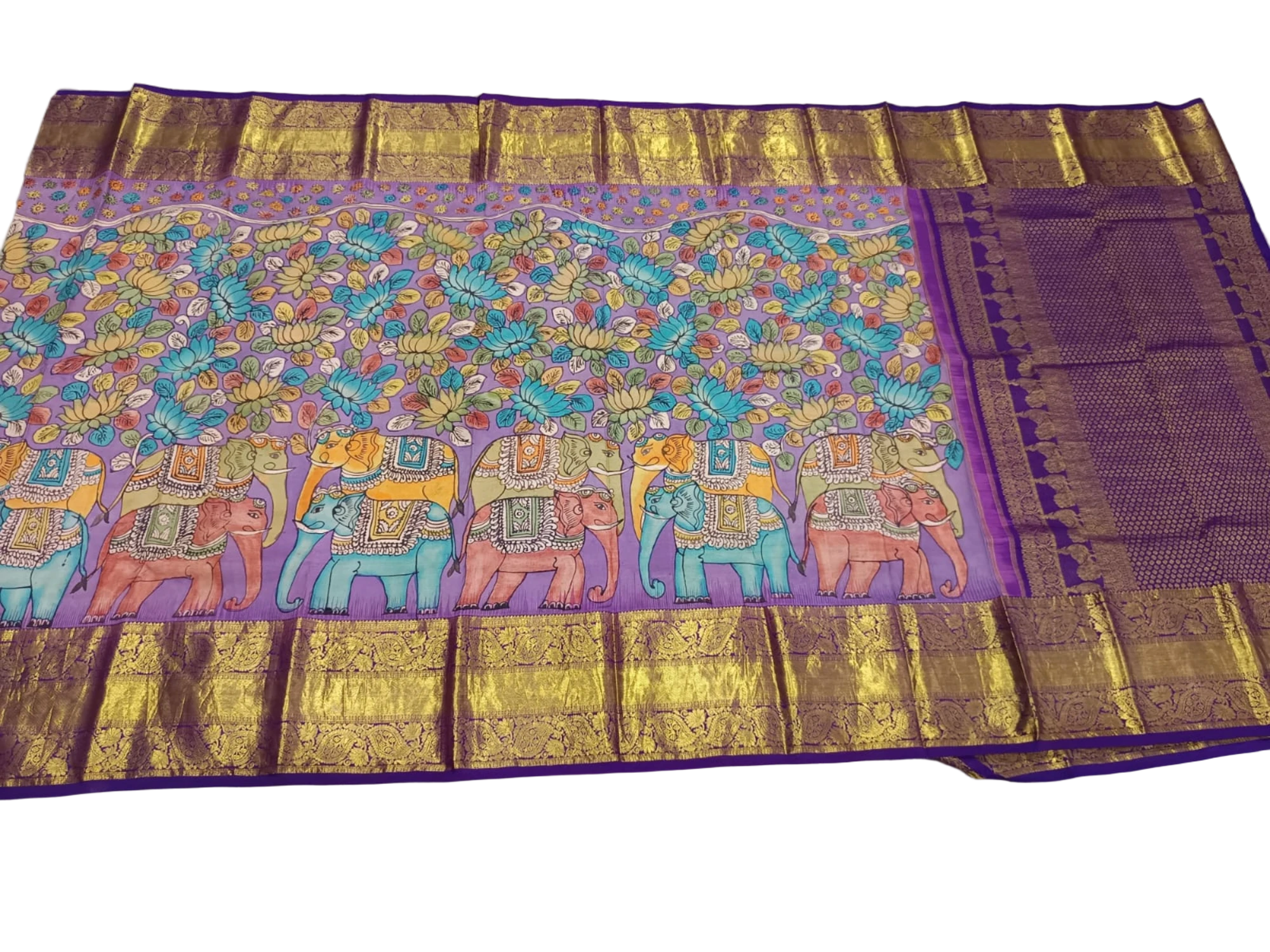 KANCHI PATTU PEN KALAMKARI SAREE WITH KANCHI BORDER