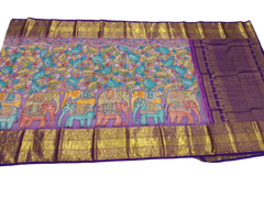 KANCHI PATTU PEN KALAMKARI SAREE WITH KANCHI BORDER