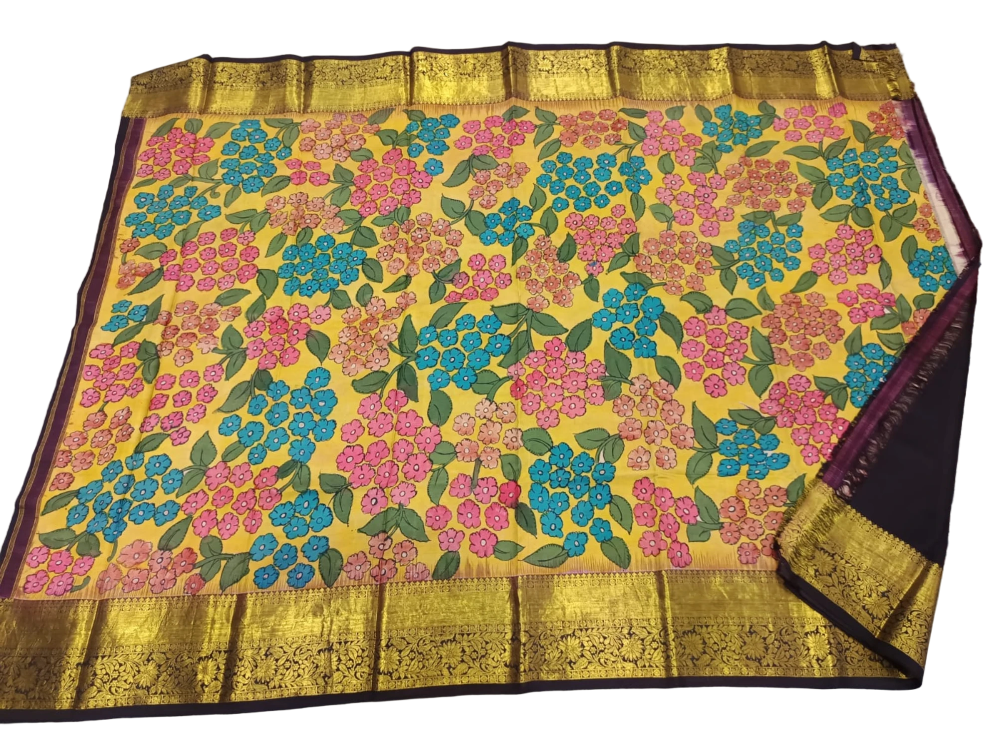 KANCHI PATTU PEN KALAMKARI SAREE WITH KANCHI BORDER