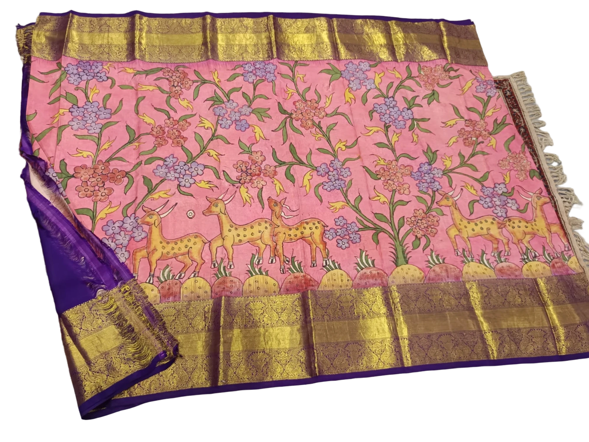 KANCHI PATTU PEN KALAMKARI SAREE WITH KANCHI BORDER
