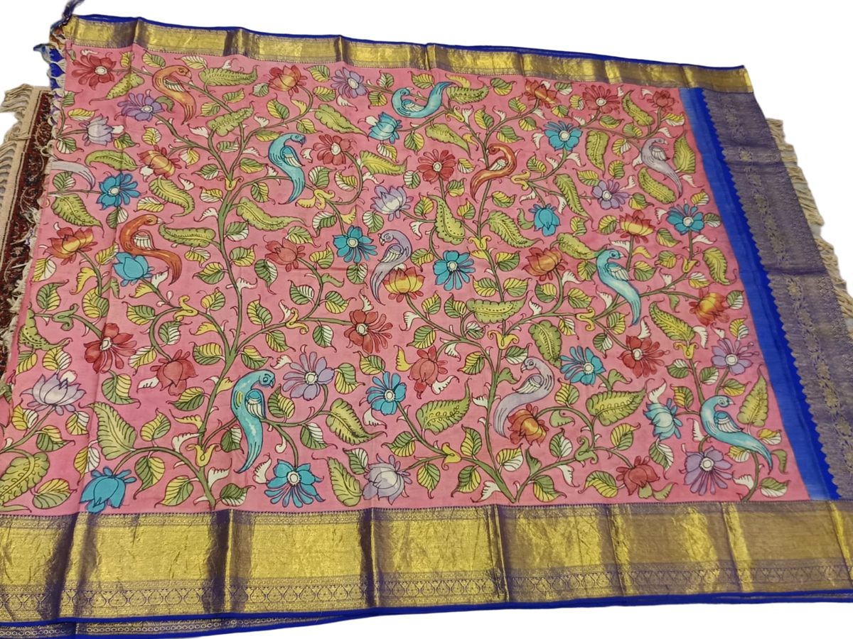 KANCHI PATTU PEN KALAMKARI SAREE WITH KANCHI BORDER