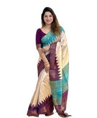 TUSSAR SILK GANGA JAMUNA BORDER SAREE