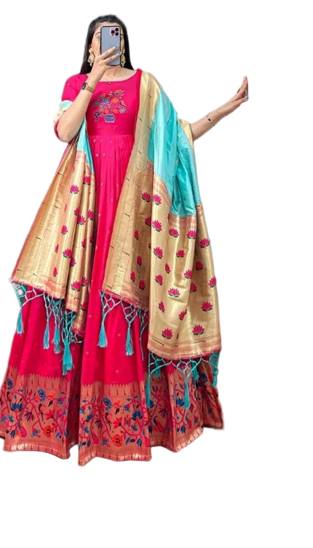 JACQUARD SILK GOWN WITH DUPATTA
