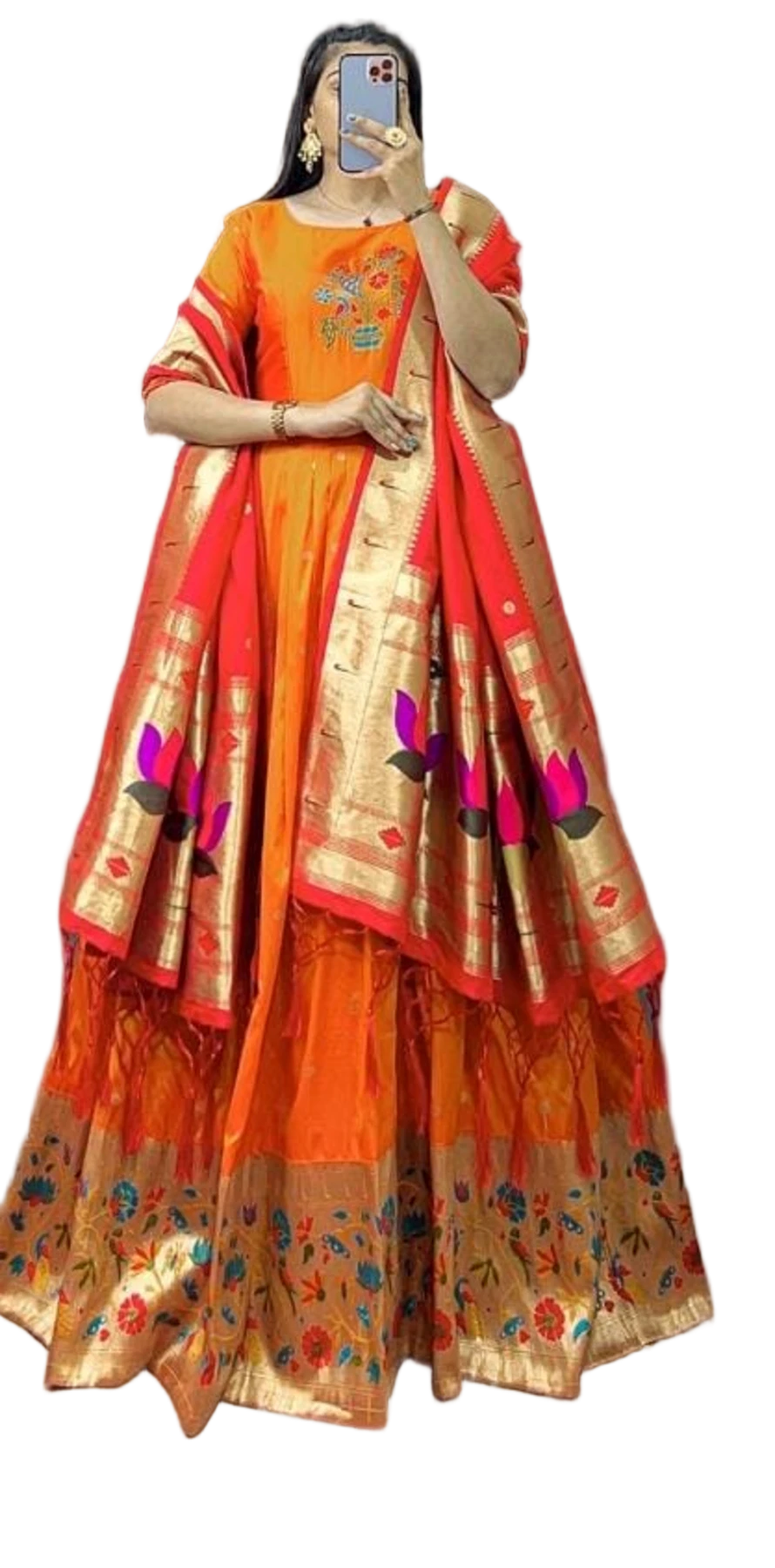 JACQUARD SILK GOWN WITH DUPATTA