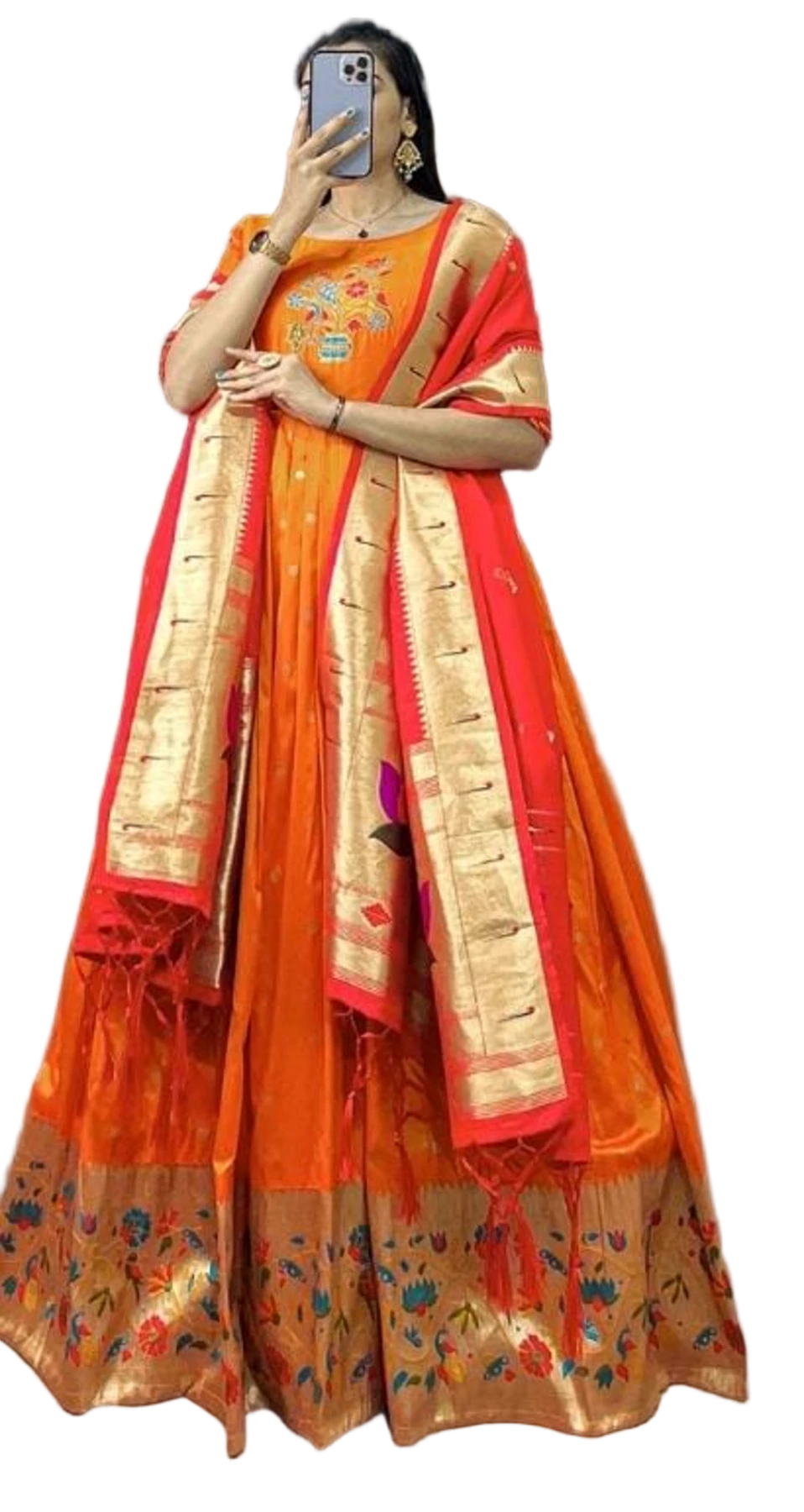 JACQUARD SILK GOWN WITH DUPATTA