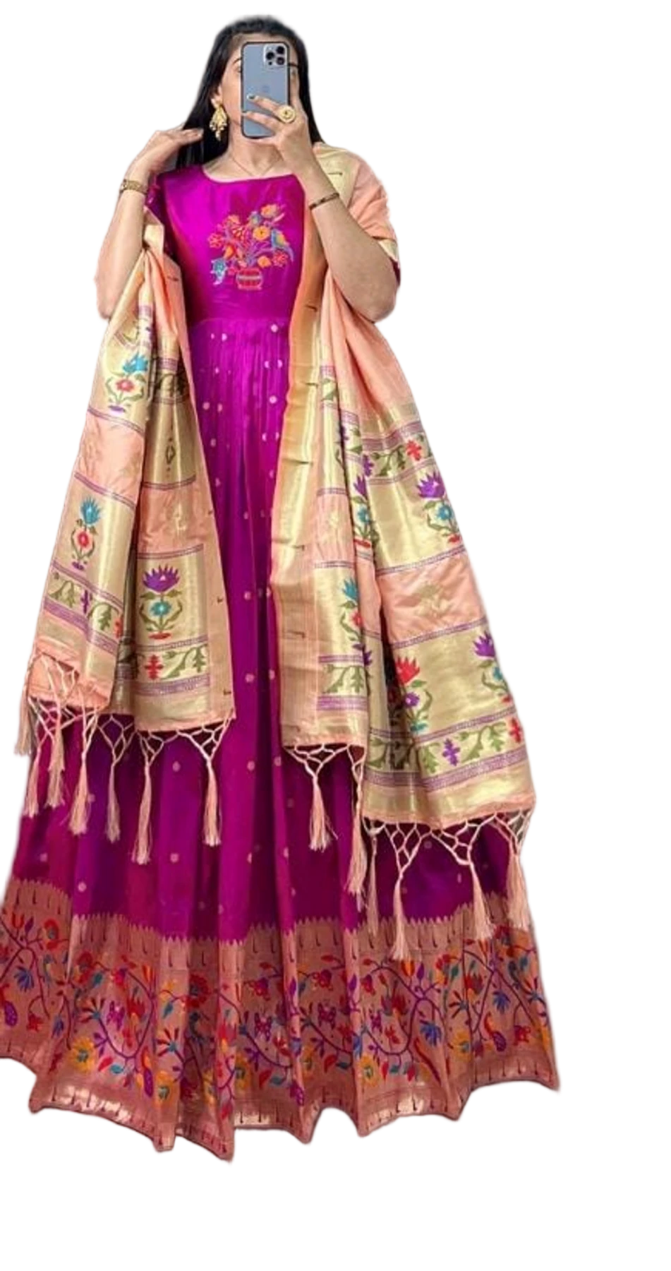 JACQUARD SILK GOWN WITH DUPATTA