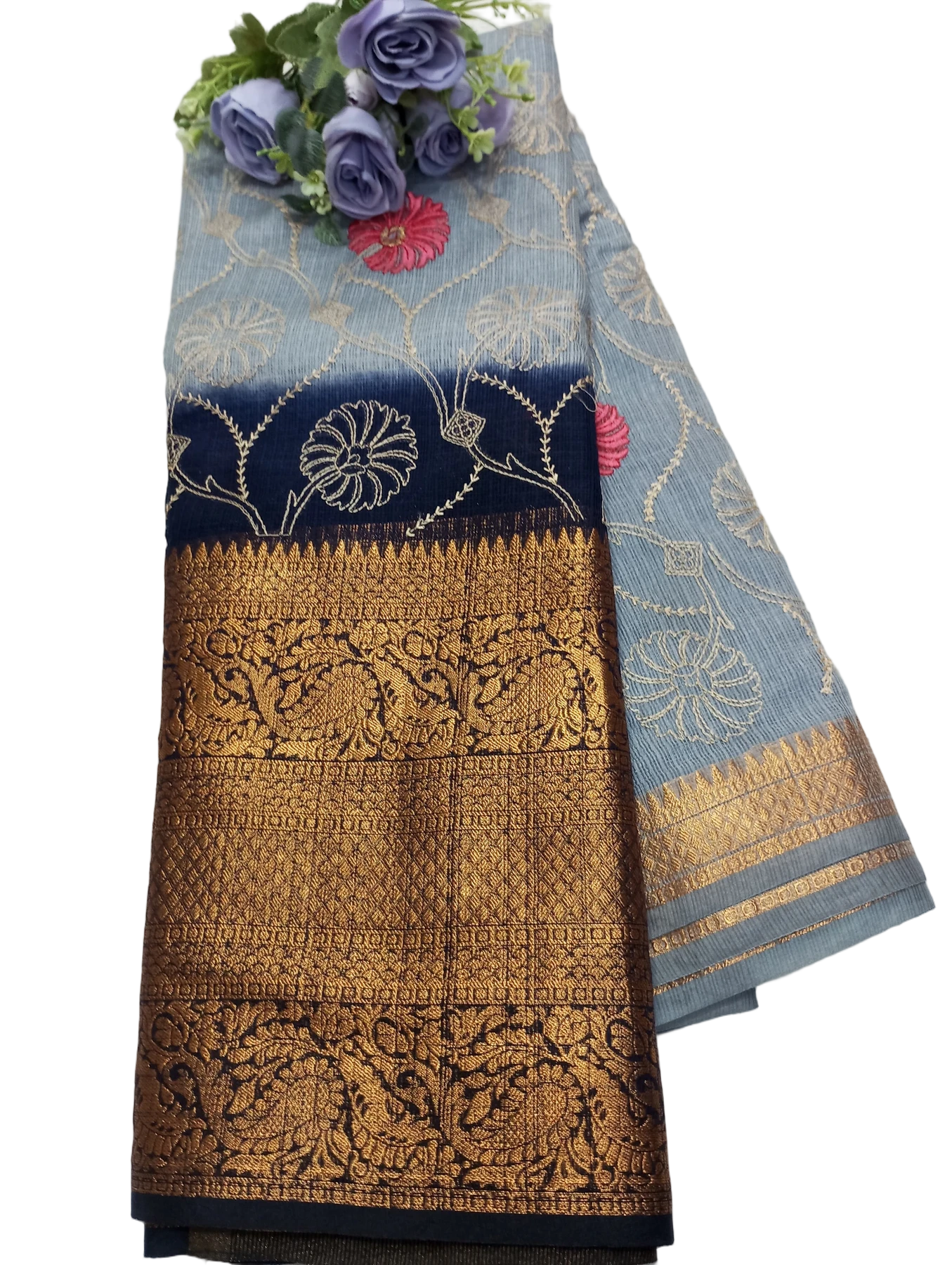 KANCHI BORDER KOTA EMBROIDERY WORK SAREES