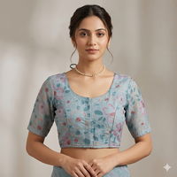 Pastel Printed  Non-Padded Readymade Blouse