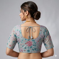 Pastel Printed  Non-Padded Readymade Blouse
