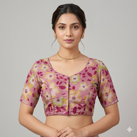 Pastel Printed  Non-Padded Readymade Blouse