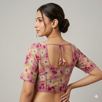 Pastel Printed  Non-Padded Readymade Blouse