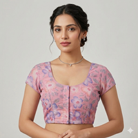 Pastel Printed  Non-Padded Readymade Blouse