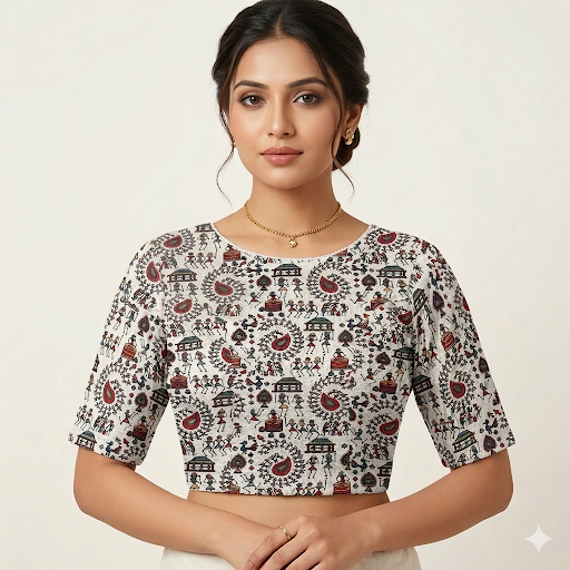 Folk Bloom Stretch Readymade Non- padded Blouse