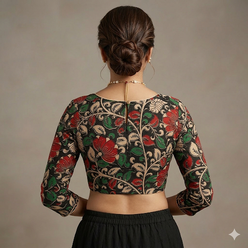 Floral Kalamkari Unstitched Blouse Piece
