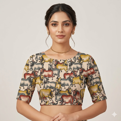 Kalamkari Art Unstitched Blouse piece
