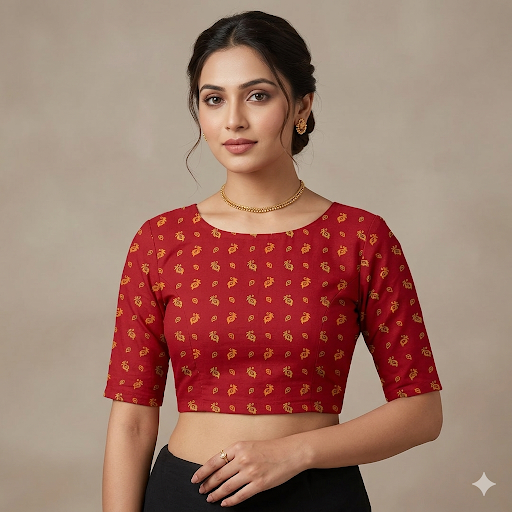 Kumkum Leaf Unistitched Blouse Piece