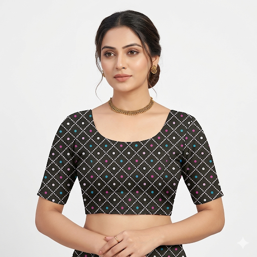 Neelika Bindhi Grid Unstitched Blouse Piece