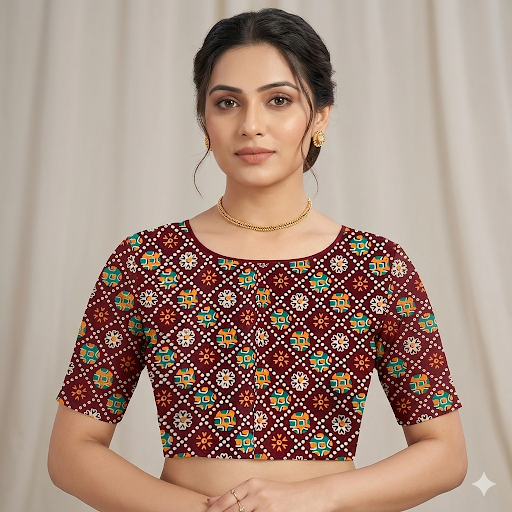 Maroon Mandala Mosaic Unstitched Blouse Piece