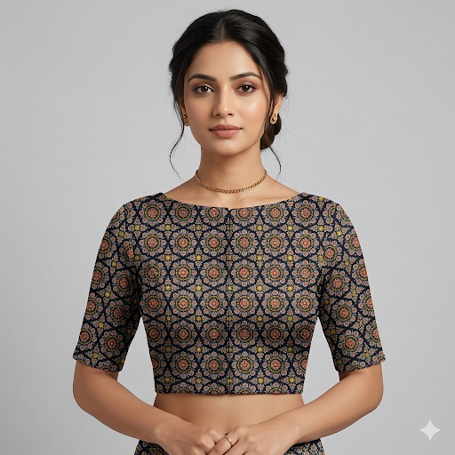 Midnight Bloom Heritage Unstitched Blouse piece