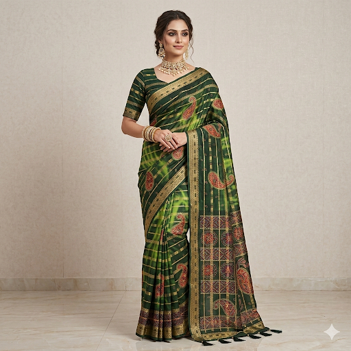 Green Aura Traditional Cotton Saree.