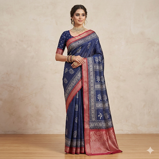 Indigo Blue Grace Floral Saree