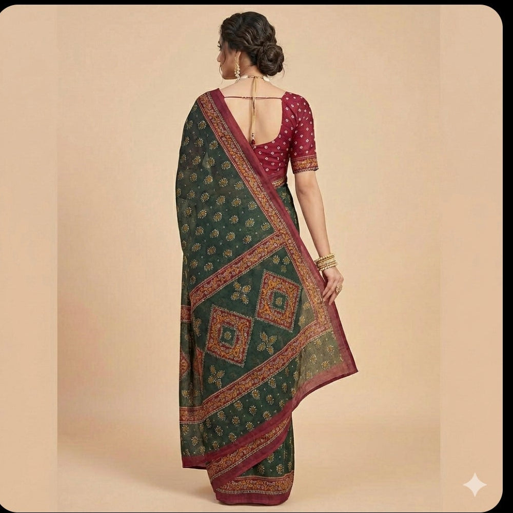Vrinda Floral Green Saree