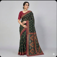 Vrinda Floral Green Saree