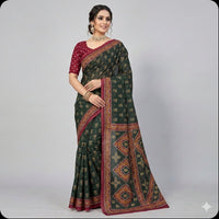 Green Bloossom Heritage Cotton Saree.